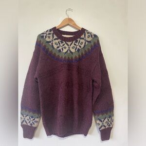 Vintage John‎ Ashford Mens Large Fair Isle Knit Sweater Geometric Pattern